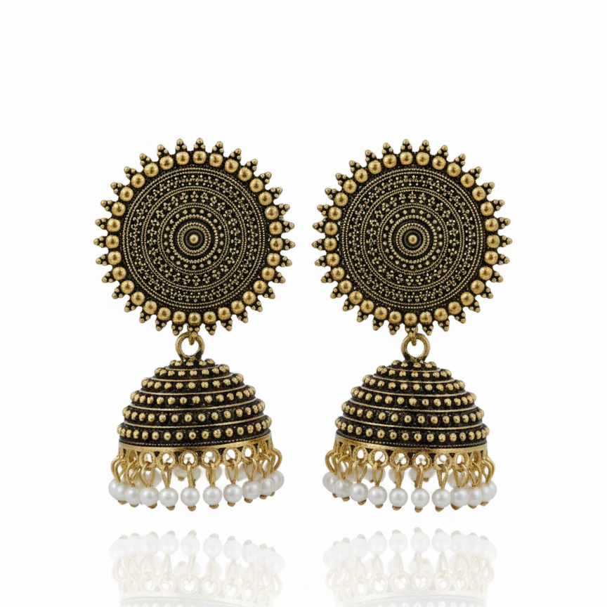 Regal Indian Jhumka Earrings with Sparkling CZ Accent