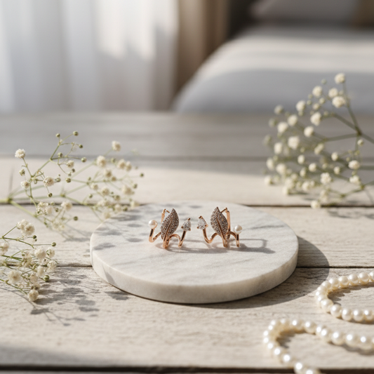 Modern Rose Gold Plated Cuff Earrings (Leaf Design)