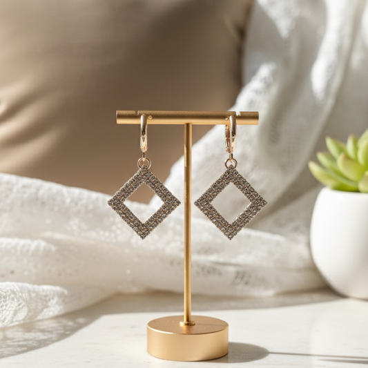Sparkling Square Diamond Drop Earrings