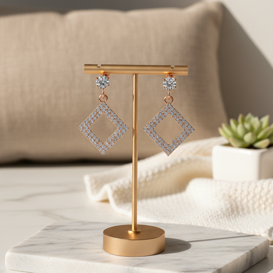 Rose Gold Plated Square Dangle Earrings