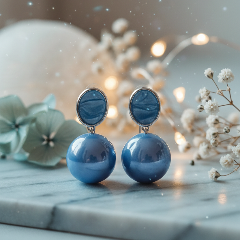Chic Blue Enamel Drop Earrings - Modern & Playful
