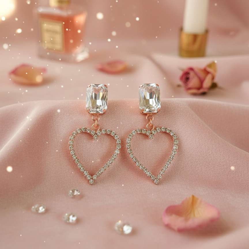 Sparkling Crystal Heart Drop Earrings