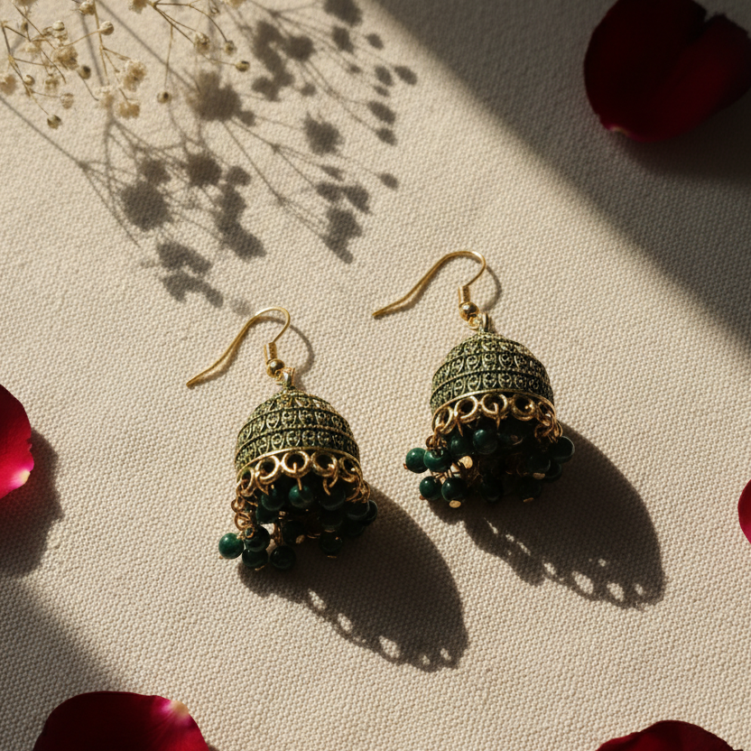 Emerald Green Ghungroo Jhumka