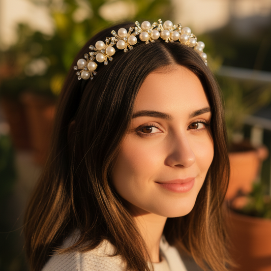 Pearl & Crystal Cluster Headband Gold