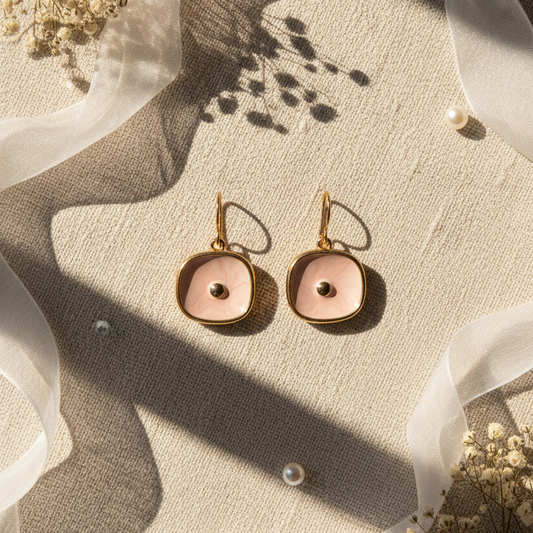 Enamel Flower Drop Earrings (Gold-Tone)