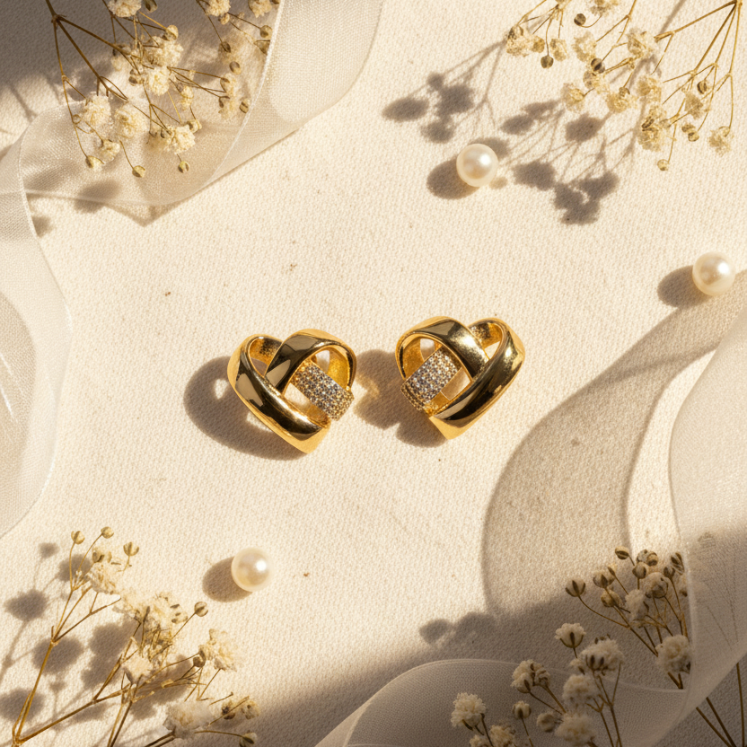 Interwoven Heart Stud Earrings with Pave Accents