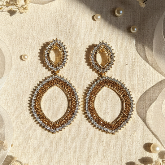 Opulent Two-Tone Oval Statement Drop Earrings