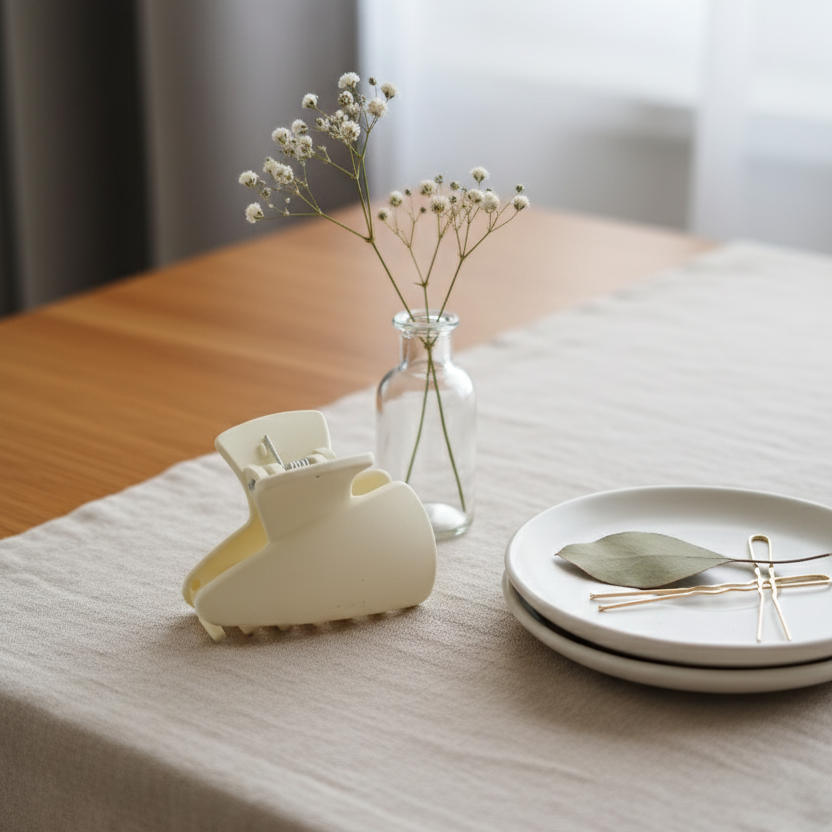 The Ivory Essential: Matte Cream Mid-Size Hair Claw Clip