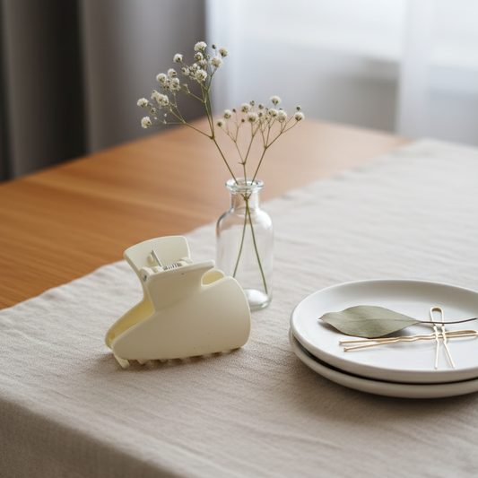 The Ivory Essential: Matte Cream Mid-Size Hair Claw Clip