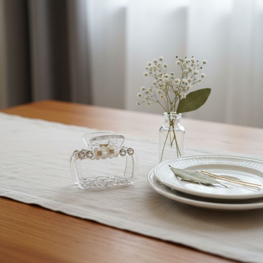 Elegant Floral Accent Clear Hair Claw Clip