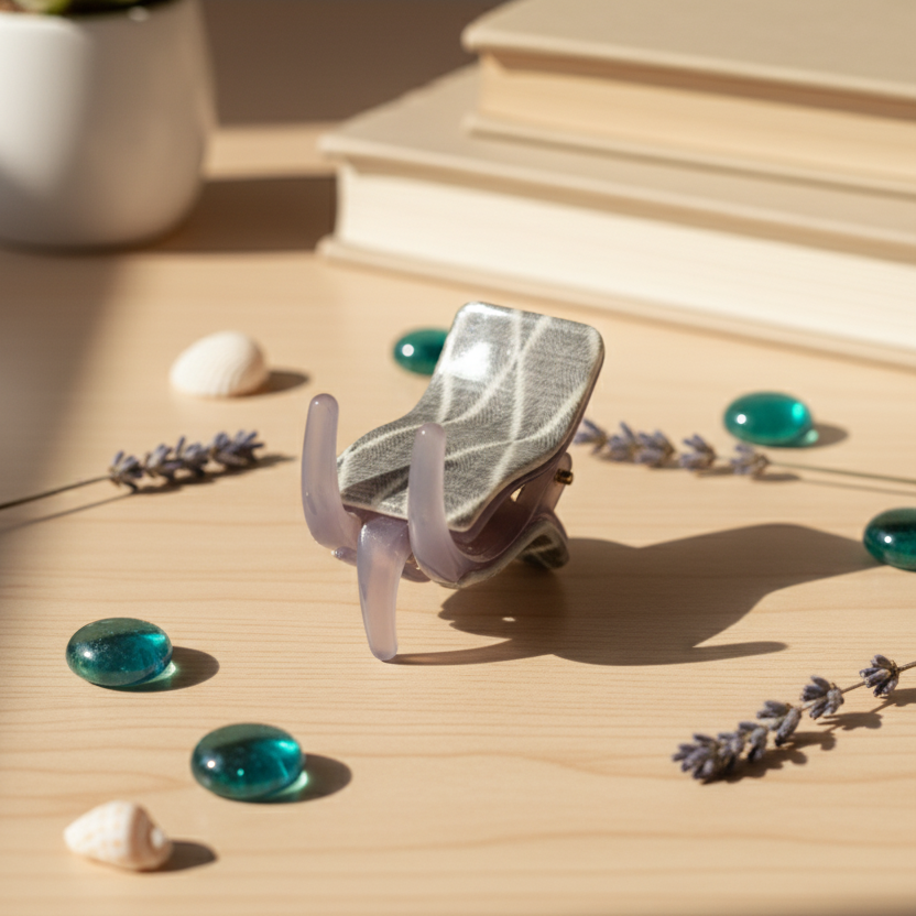 Lilac Acrylic Base Small Hair Clamp with Tartan Pattern