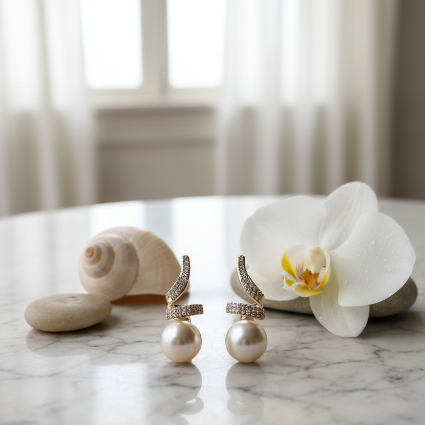 Modern Pearl Drop Earrings