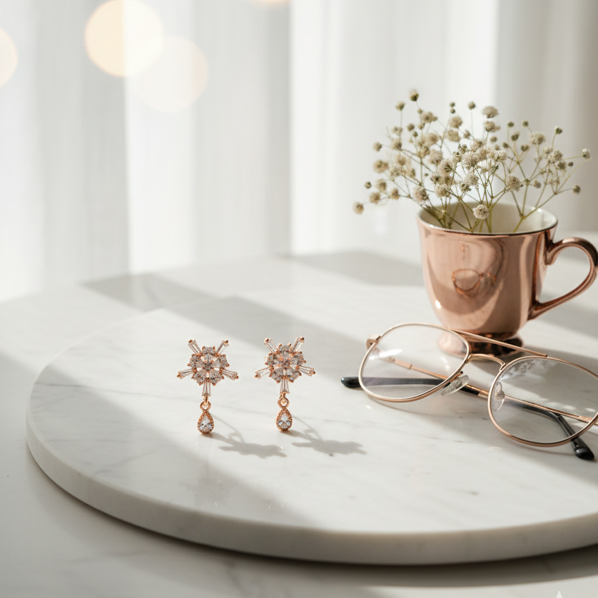 Floral CZ Stud with Elegant Pearl Drop Earrings