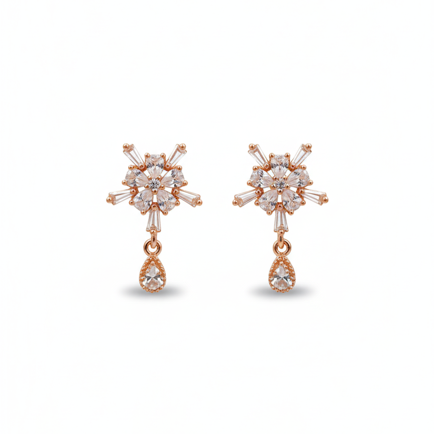 Floral CZ Stud with Elegant Pearl Drop Earrings