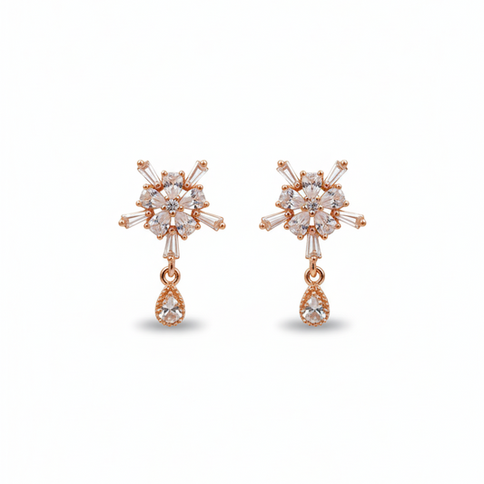 Floral CZ Stud with Elegant Pearl Drop Earrings