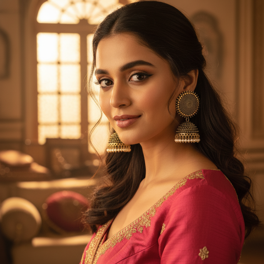 Regal Indian Jhumka Earrings with Sparkling CZ Accent