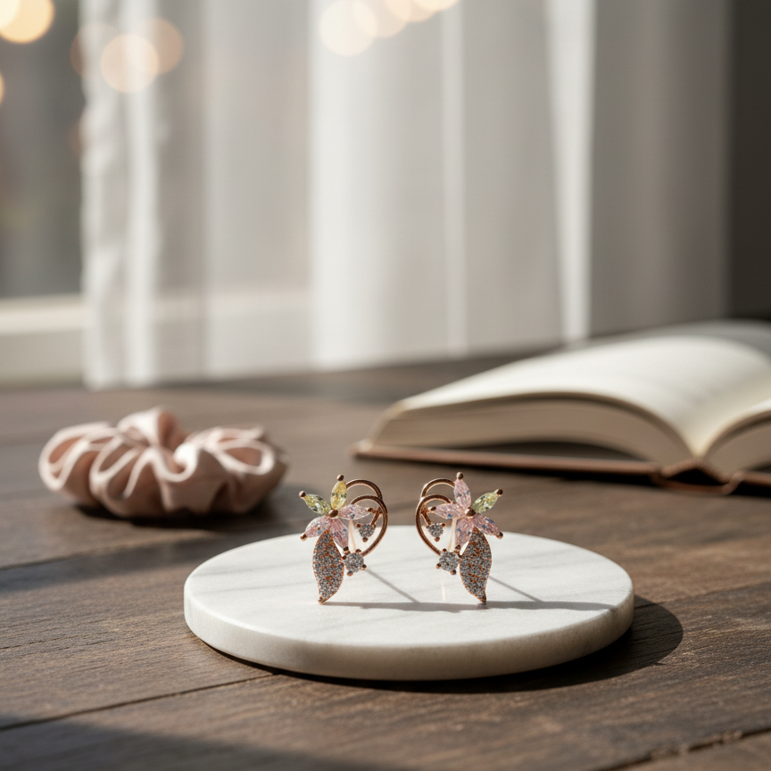 Dainty CZ Leaf-Inspired Stud Earrings - Everyday Sparkle