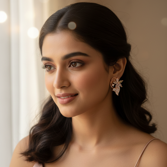 Dainty CZ Leaf-Inspired Stud Earrings - Everyday Sparkle