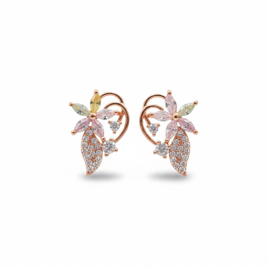 Dainty CZ Leaf-Inspired Stud Earrings - Everyday Sparkle
