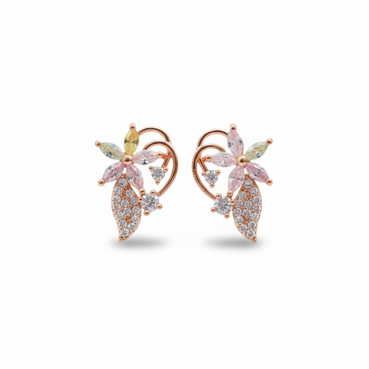 Dainty CZ Leaf-Inspired Stud Earrings - Everyday Sparkle