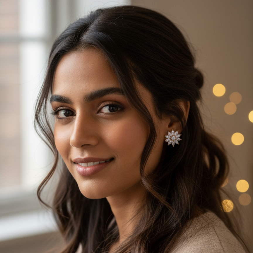 Dazzling Starburst CZ Cluster Stud Earrings