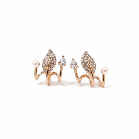 Modern Rose Gold Plated Cuff Earrings (Leaf Design)