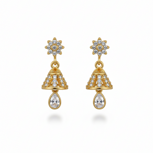 Sparkling AD Stone & Gold Tone Small Jhumka Earrings