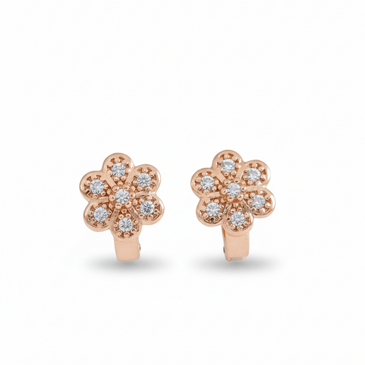 Sparkling Petal Stud Earrings - Rose Gold Plated & Cubic Zirconia Flower Design