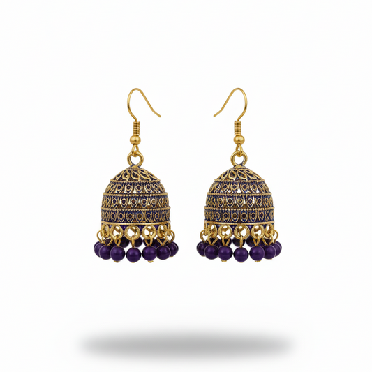 Enchanting Purple & Gold Tone Jhumka Earrings