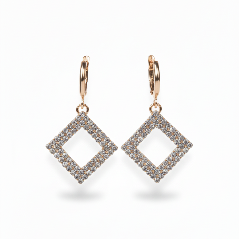 Sparkling Square Diamond Drop Earrings