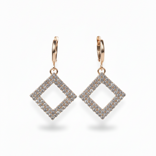 Sparkling Square Diamond Drop Earrings