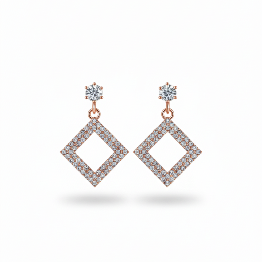 Rose Gold Plated Square Dangle Earrings