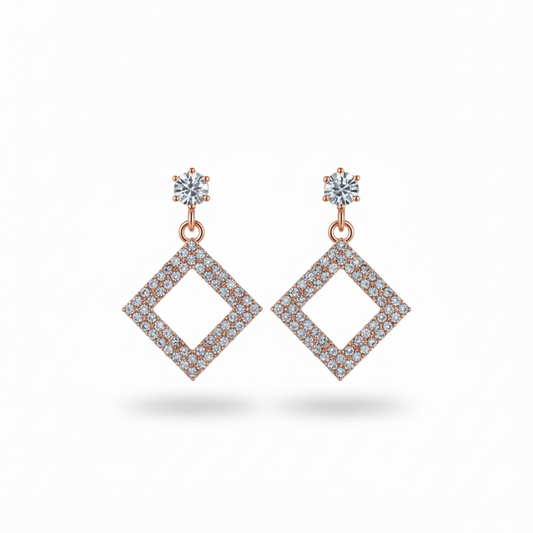 Rose Gold Plated Square Dangle Earrings
