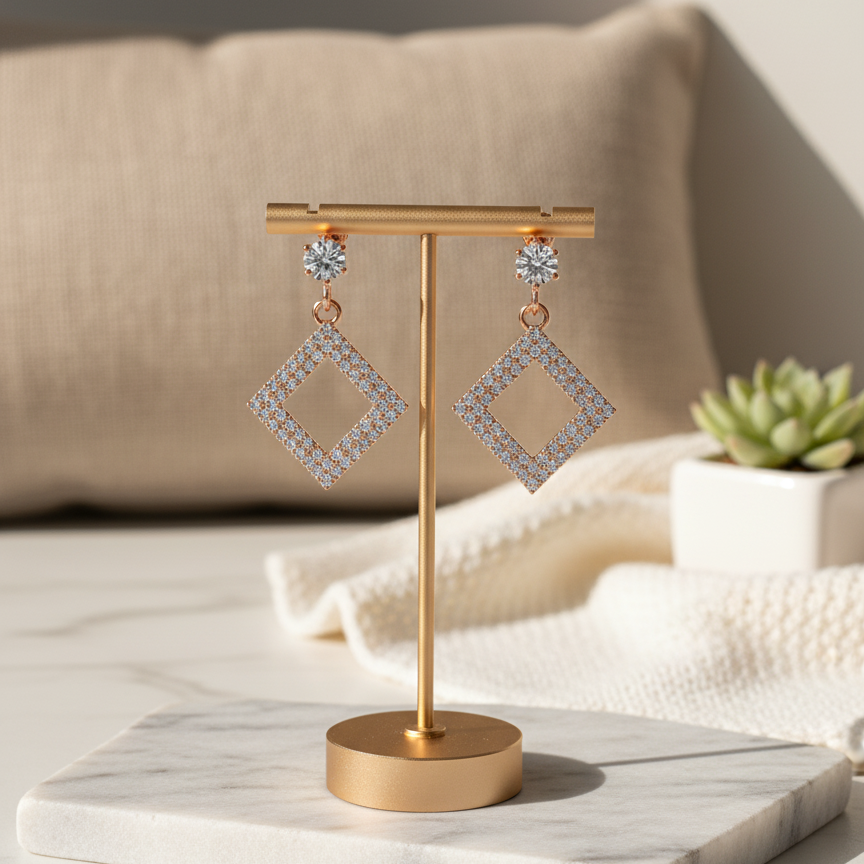 Rose Gold Plated Square Dangle Earrings