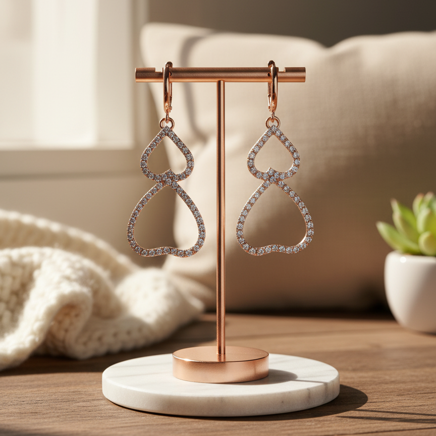Elegant Rose Gold Infinity Loop Drop Earrings