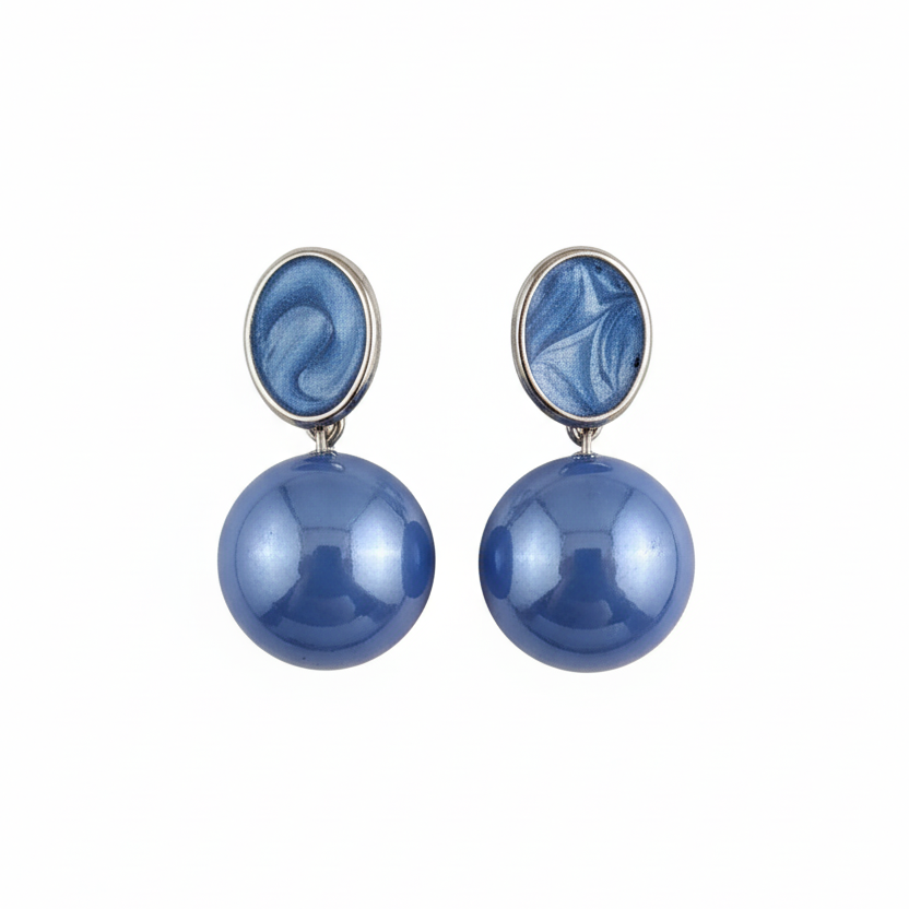Chic Blue Enamel Drop Earrings - Modern & Playful