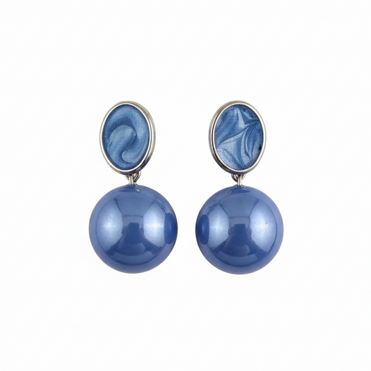 Chic Blue Enamel Drop Earrings - Modern & Playful