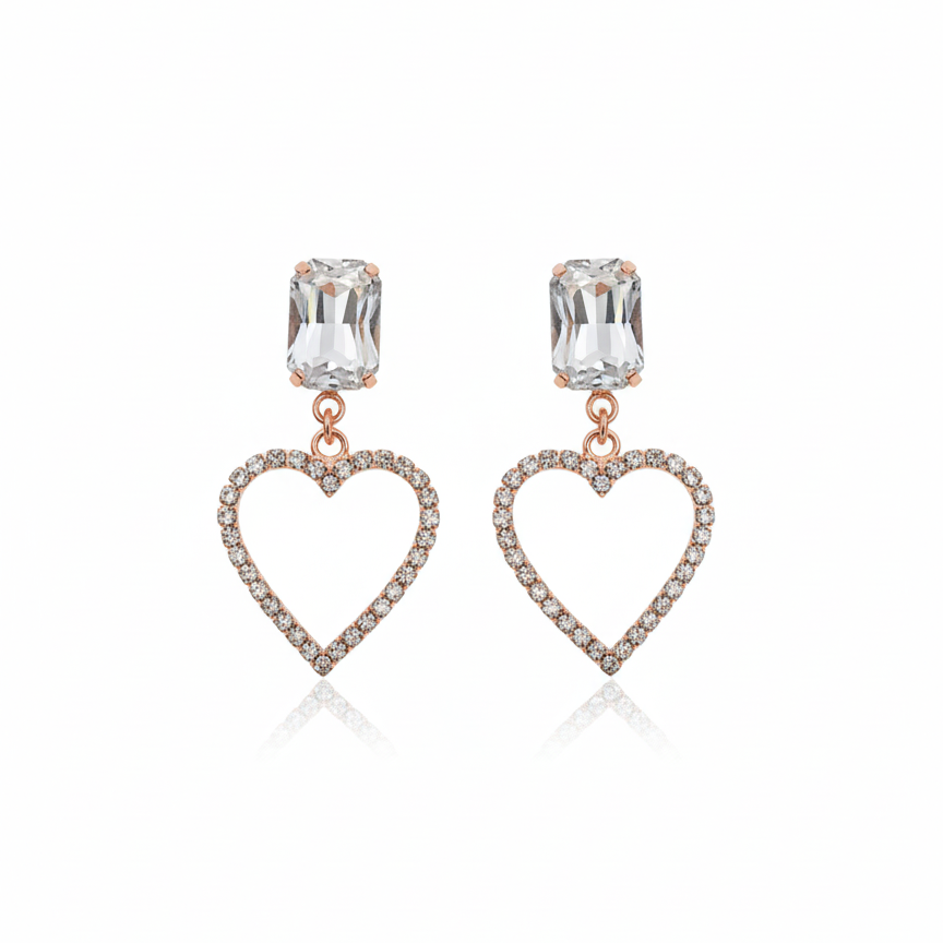 Sparkling Crystal Heart Drop Earrings
