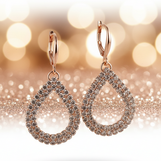Dazzling Rose Gold Crystal Teardrop Earrings