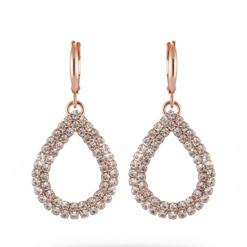 Dazzling Rose Gold Crystal Teardrop Earrings