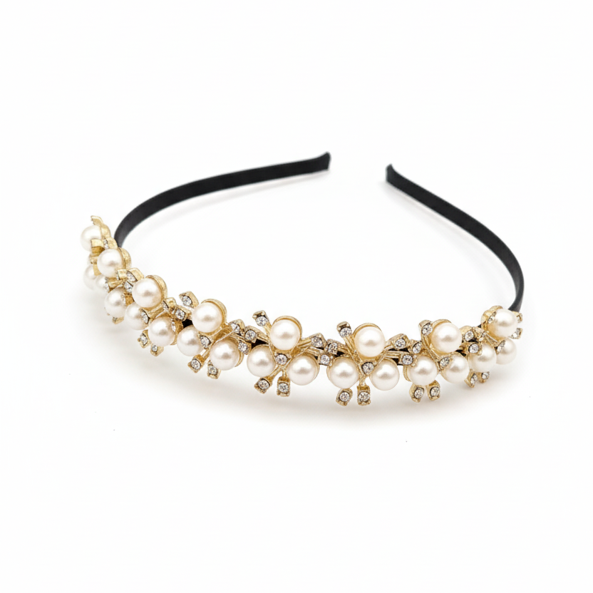 Pearl & Crystal Cluster Headband Gold