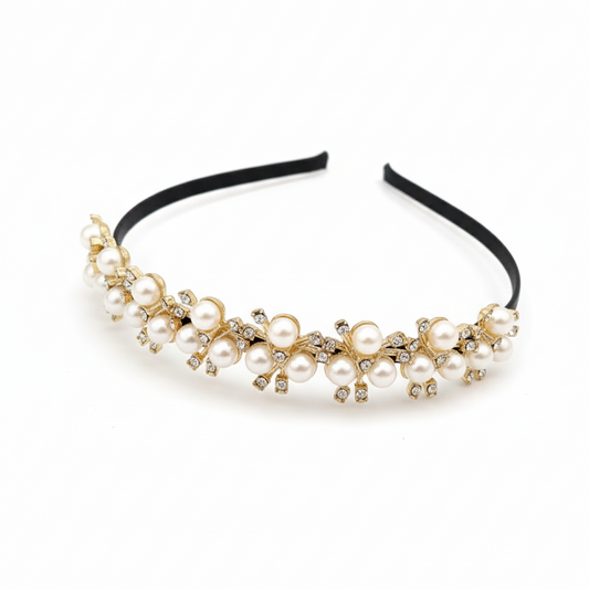 Pearl & Crystal Cluster Headband Gold