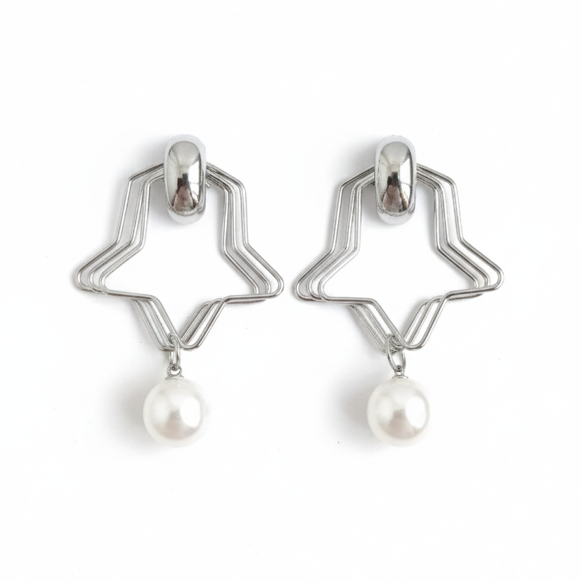 Modern Star Dangle Earrings with Faux Pearl Drop