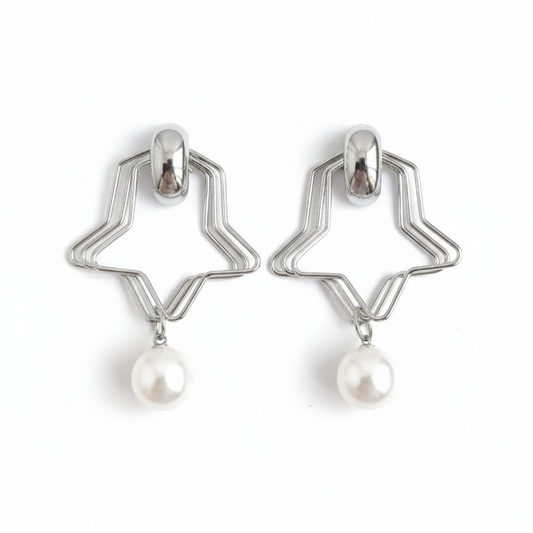 Modern Star Dangle Earrings with Faux Pearl Drop