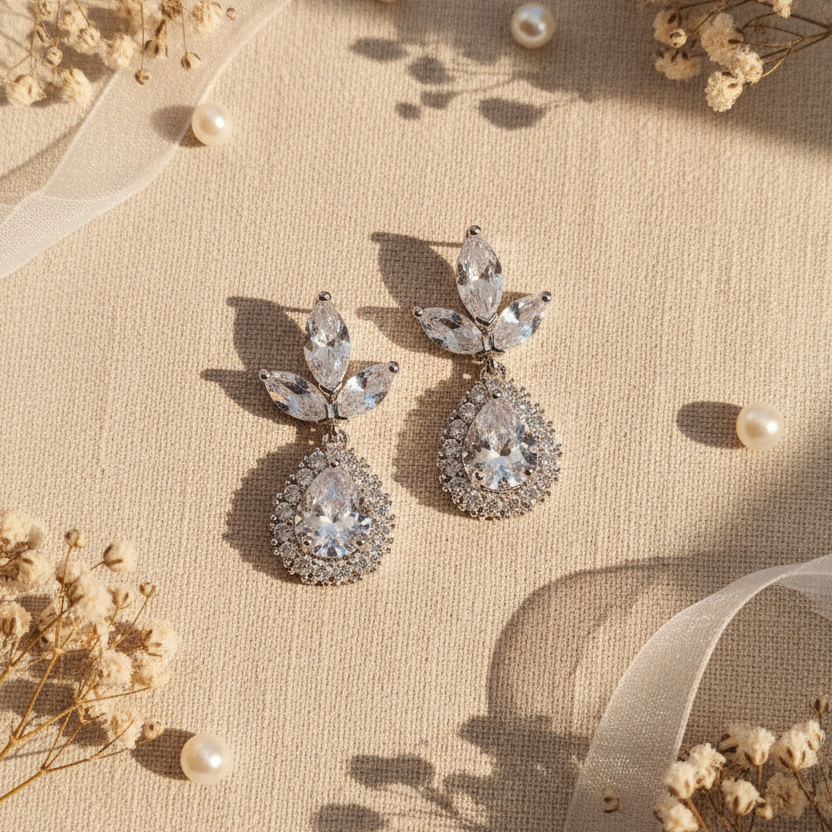 Bridal Marquise and Pear-Cut Drop Earrings