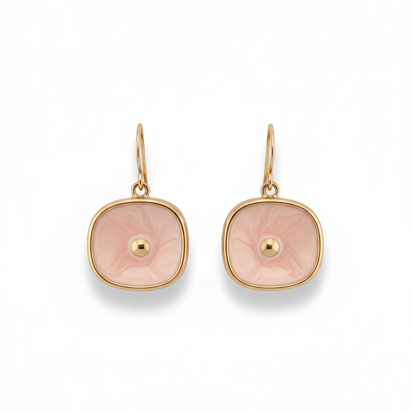 Enamel Flower Drop Earrings (Gold-Tone)