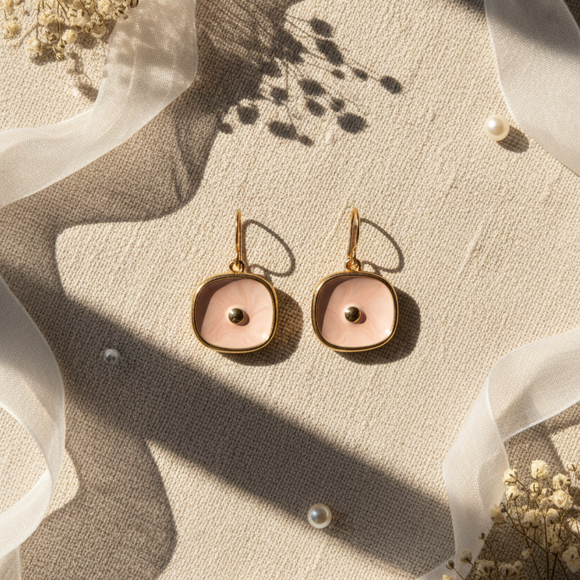 Enamel Flower Drop Earrings (Gold-Tone)