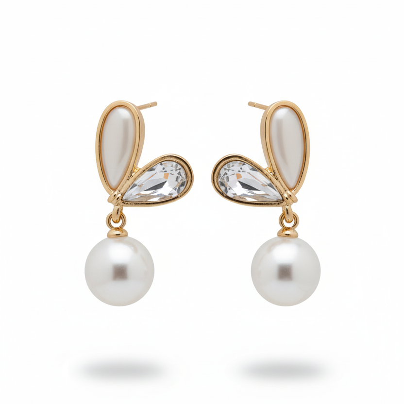 Elegant Teardrop Pearl & Crystal Drop Earrings