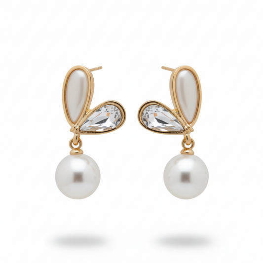 Elegant Teardrop Pearl & Crystal Drop Earrings