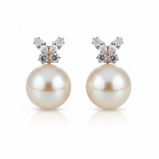 Elegant Butterfly Stud Earrings with Large Faux Pearl Drop